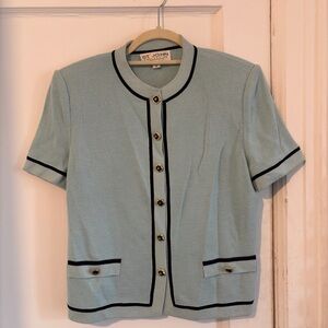 St. John Collection light blue Knit Cardigan with Black Trim